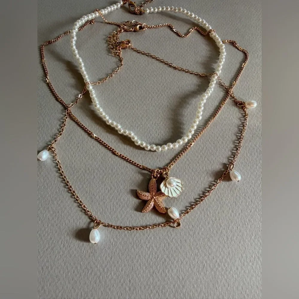 Elegant Pearl Layered Necklace Set M593